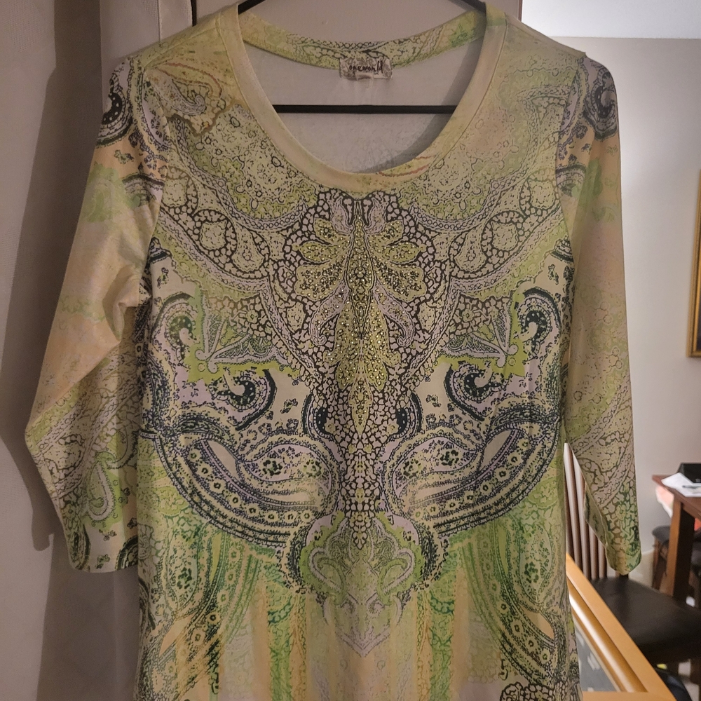 ONE WORLD Lime and Cream Paisley Blouse